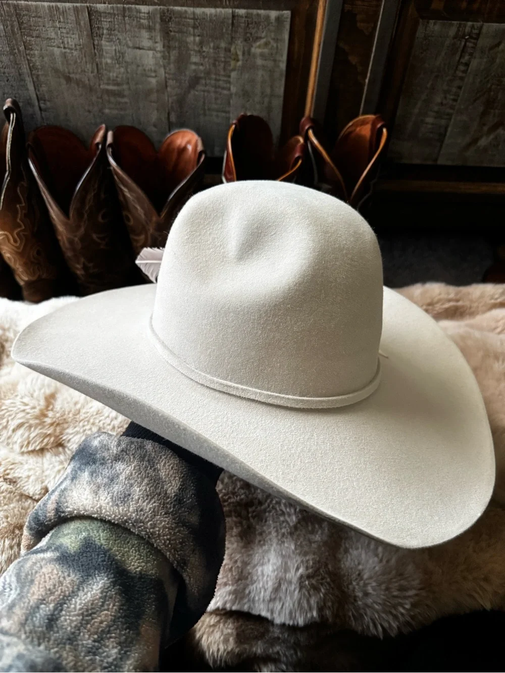Stetson Cream Western Felt Hat with Feather Accent